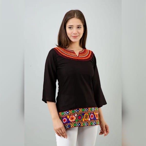 Black with multicolour embroidery  top