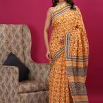 Cotton hand block printed saree