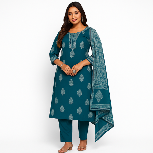 Women Printed Cotton Kurta Set with Dupatta