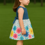Girls Denim Top with Floral Skirt Dress