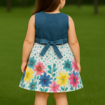 Girls Denim Top with Floral Skirt Dress