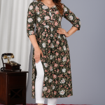 Green Floral Printed V-Neck Kurti