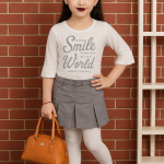 Girls Grey Skirt & White Top Set with Accessories