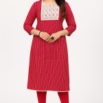 Blue Striped Cotton Kurti with Embroidered Yoke