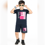 Boys Navy Blue Printed T-shirt & Shorts Set