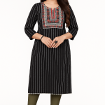 Blue Striped Cotton Kurti with Embroidered Yoke