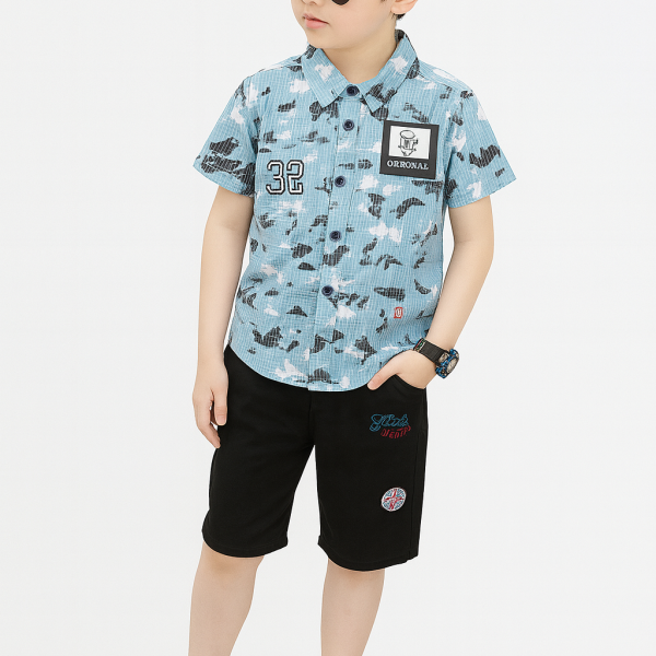 Boys Printed Shirt & Shorts Set