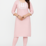 Blue Striped Cotton Kurti with Embroidered Yoke