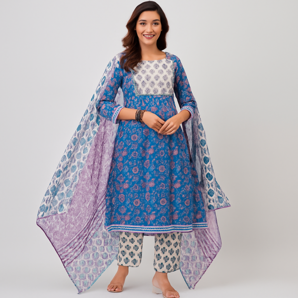 Printed Cotton Kurta Set with Dupatta