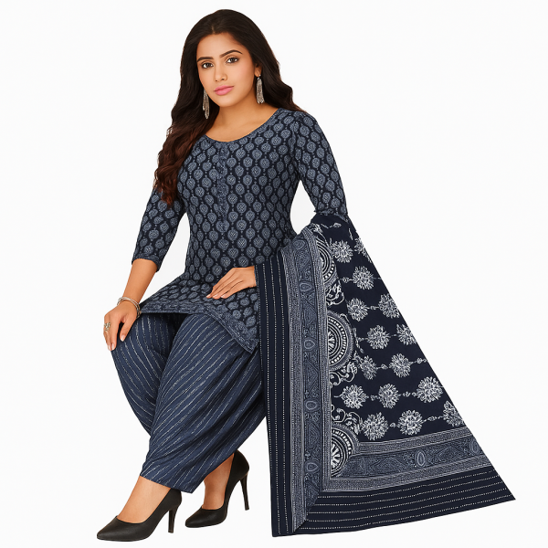 Printed Cotton Patiala Suit Set for Women