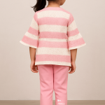 Pink & White Striped Knit Top with Pants Set