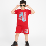 Boys Navy Blue Printed T-shirt & Shorts Set