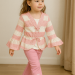 Pink & White Striped Knit Top with Pants Set