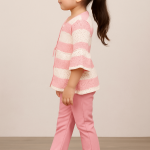 Pink & White Striped Knit Top with Pants Set