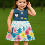 Girls Denim Top with Floral Skirt Dress