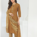 Women’s Mustard Printed Kurta Set with Dupatta