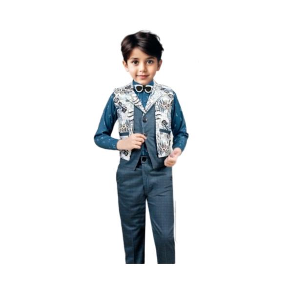 Suit Set with Printed Waistcoat and Bow Tie