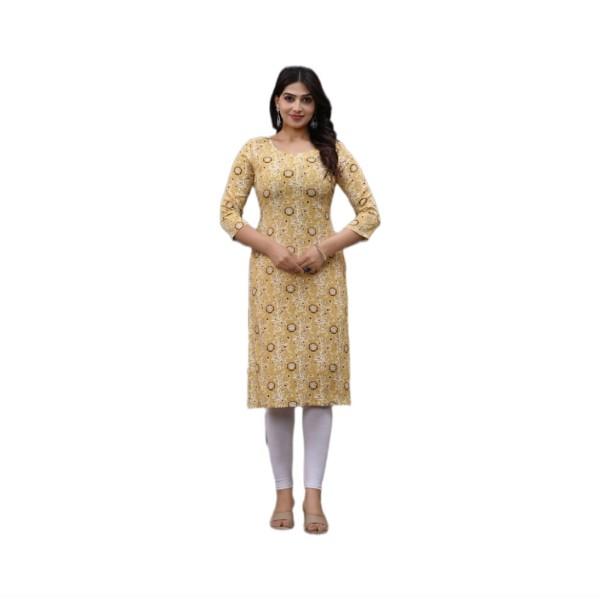 Women's Mustard Yellow Pure Cotton Printed Straight Kurti