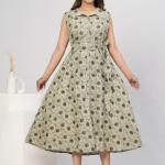 Women's Pure Cotton Floral Print Green Party Wear Kurta