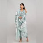 Lavender Floral Printed Anarkali Kurta Set with Dupatta