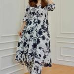 Elegant Black & White Floral Printed Cotton Kurta Set