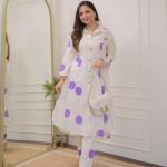 White with Purple Polka Dots