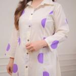 White with Purple Polka Dots