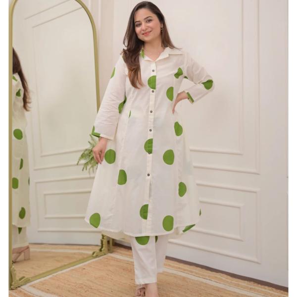 IvoryIvory Green Polka Dot Kurta Set