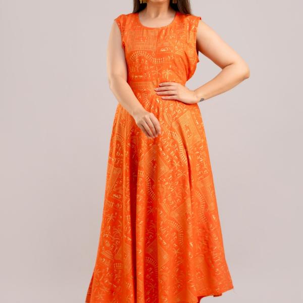 Elegant pink Rayon Sleeveless Anarkali Gown