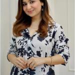 Elegant Black & White Floral Printed Cotton Kurta Set