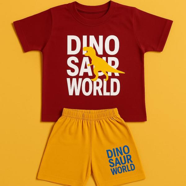 Cotton Dino World Printed T-Shirt & Shorts Set