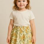 Girls’ Printed Skirt with Plain T-shirt