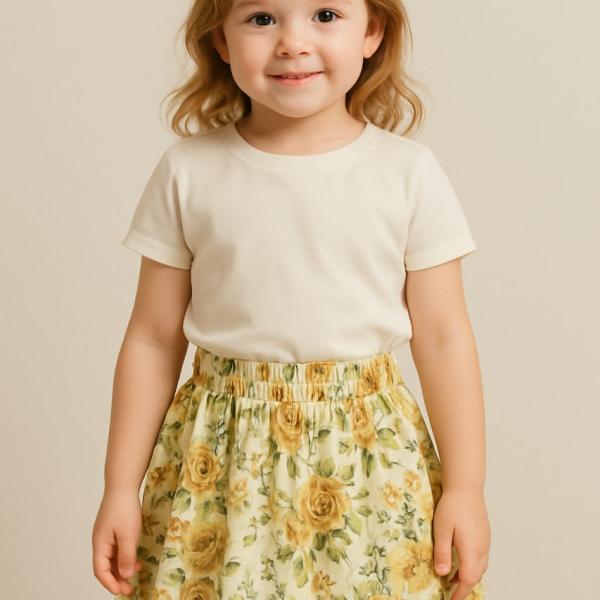Girls’ Printed Skirt with Plain T-shirt