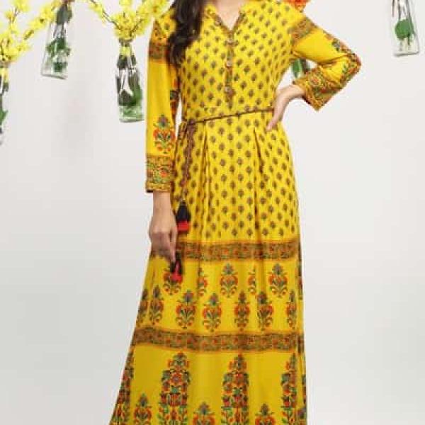 Mustard Yellow Floral Printed Maxi Dress