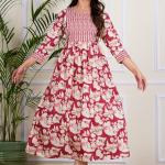 Maroon Floral Cotton Flared Kurti