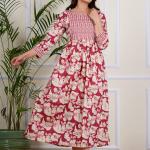 Maroon Floral Cotton Flared Kurti