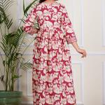 Maroon Floral Cotton Flared Kurti