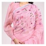 Gulabi Noor Hand-Embroidered Linen Saree