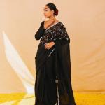 Hand Embroidered Pure Linen Saree with Silver Zari Border