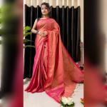 Tissue Linen Saree with Red Border