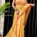 Elegant Red Tissue Linen Saree with Contrast Border