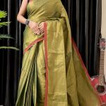 Elegant Red Tissue Linen Saree with Contrast Border