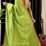 Tissue Linen Saree with Red Border