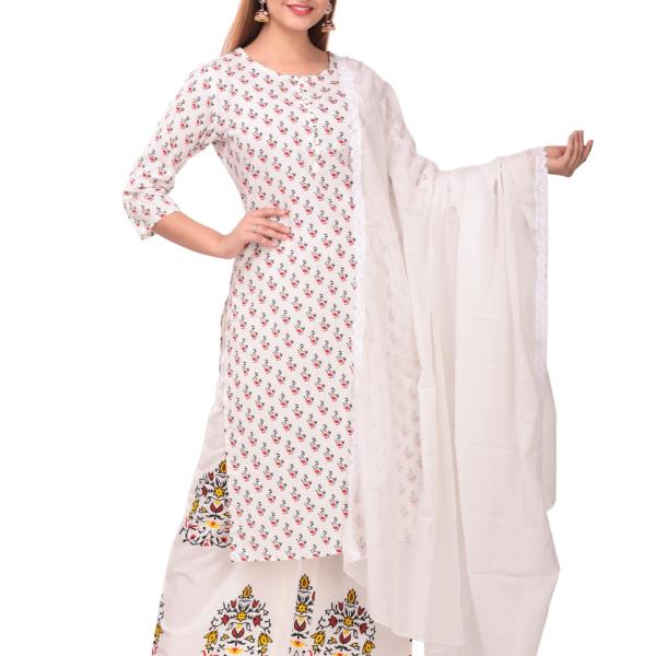 White printed cotton Dupatta With dupatta