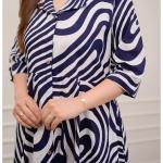 Navy & White Abstract Printed Cotton A-Line Midi Dress