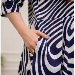 Navy & White Abstract Printed Cotton A-Line Midi Dress
