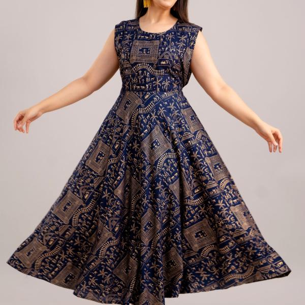 Elegant Black Rayon Sleeveless Anarkali Gown