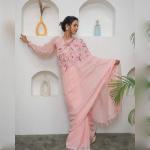 Pink Elegance Hand-Embroidered Saree