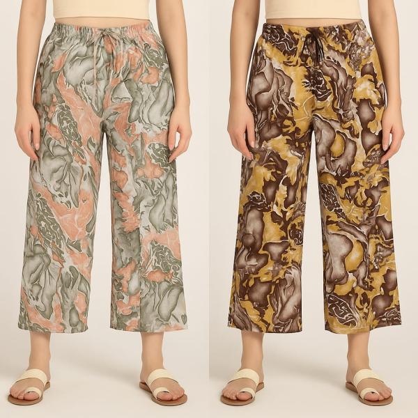 Women's Abstract Print Palazzo Pants (Set of 2)