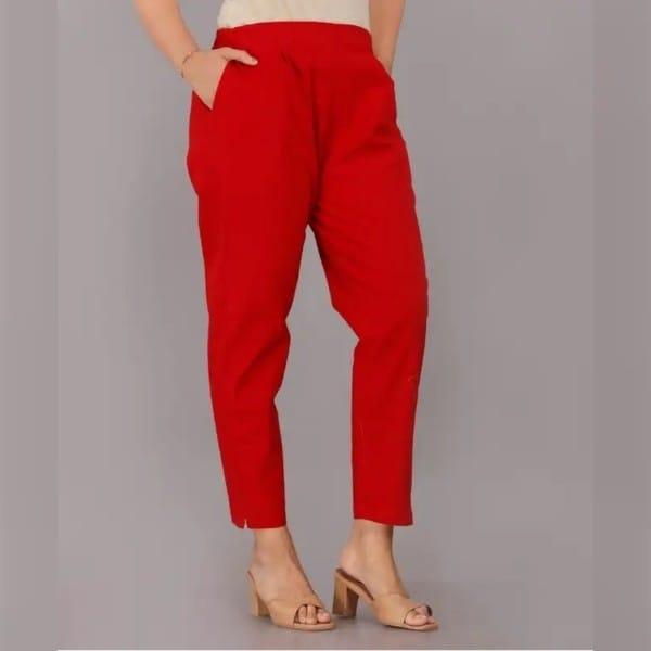 Women slim feet Red cotton Blend Trousers
